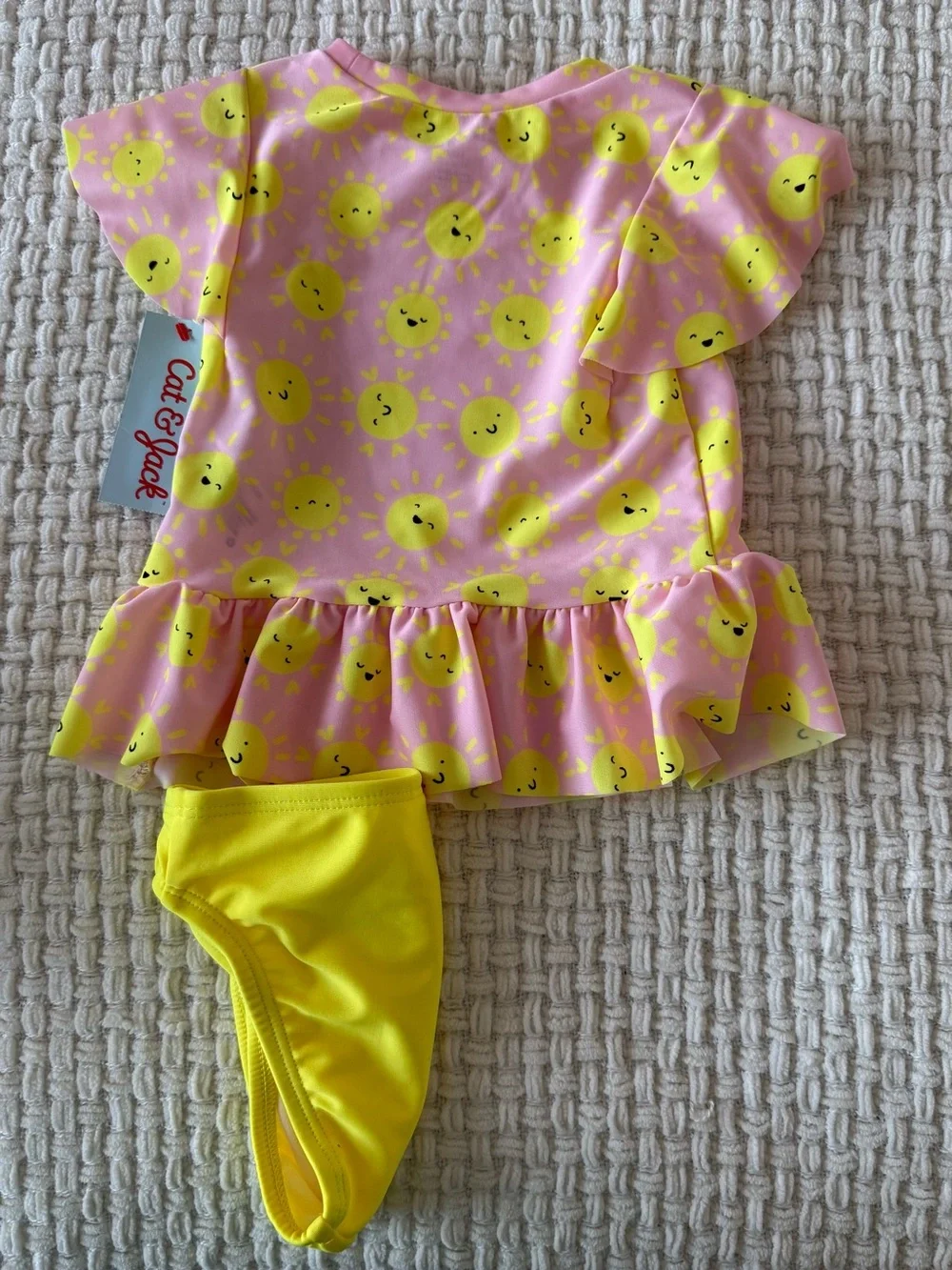 NWT Cat & Jack Pink and Yellow Smiley Sun Two-Piece Swim Set